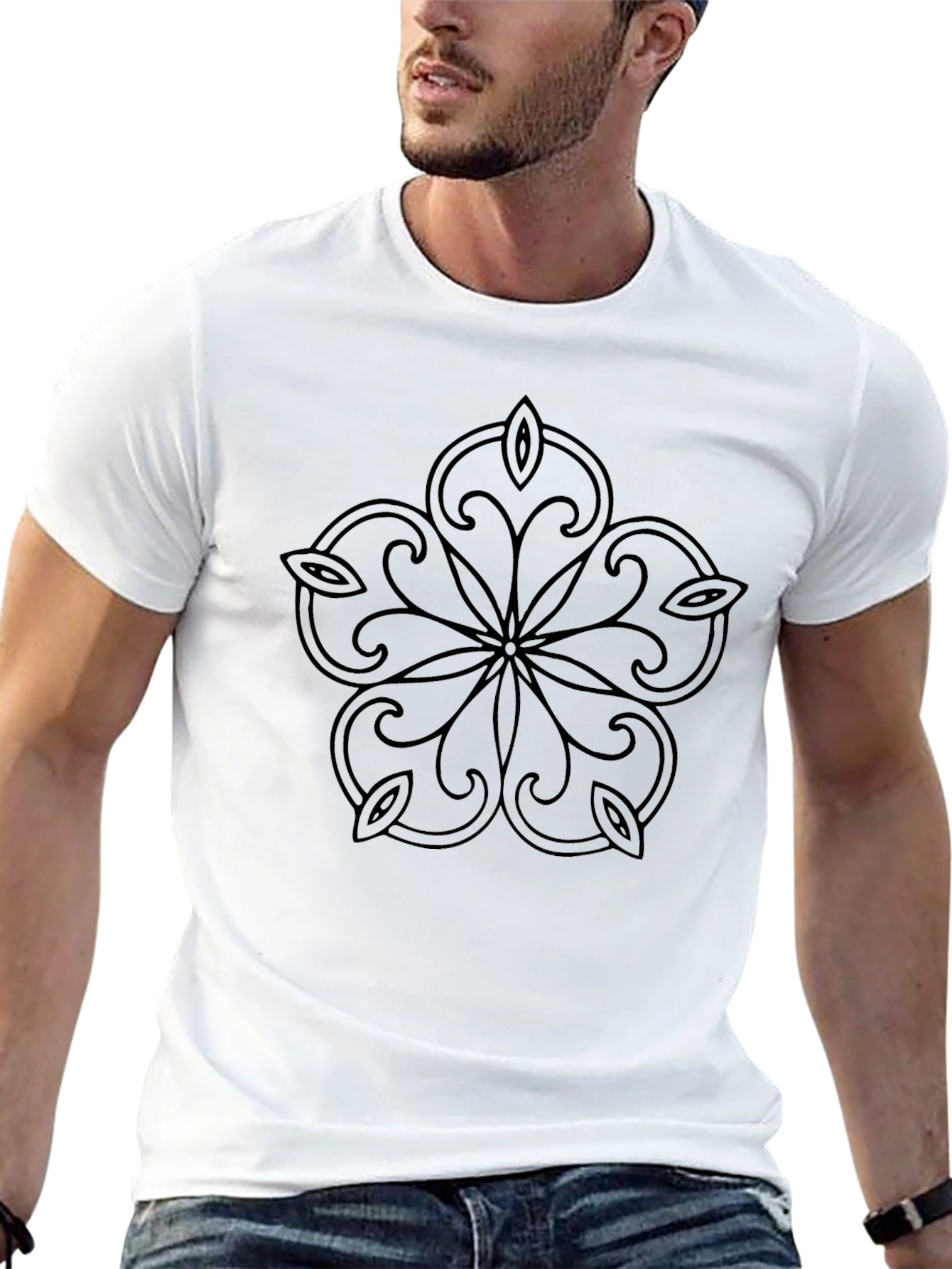 Black T-Shirt with Floral Graphic