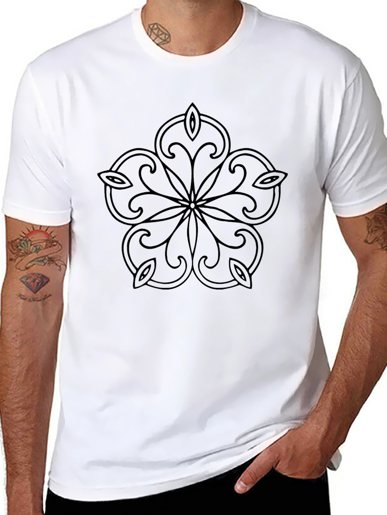 Black T-Shirt with Floral Graphic