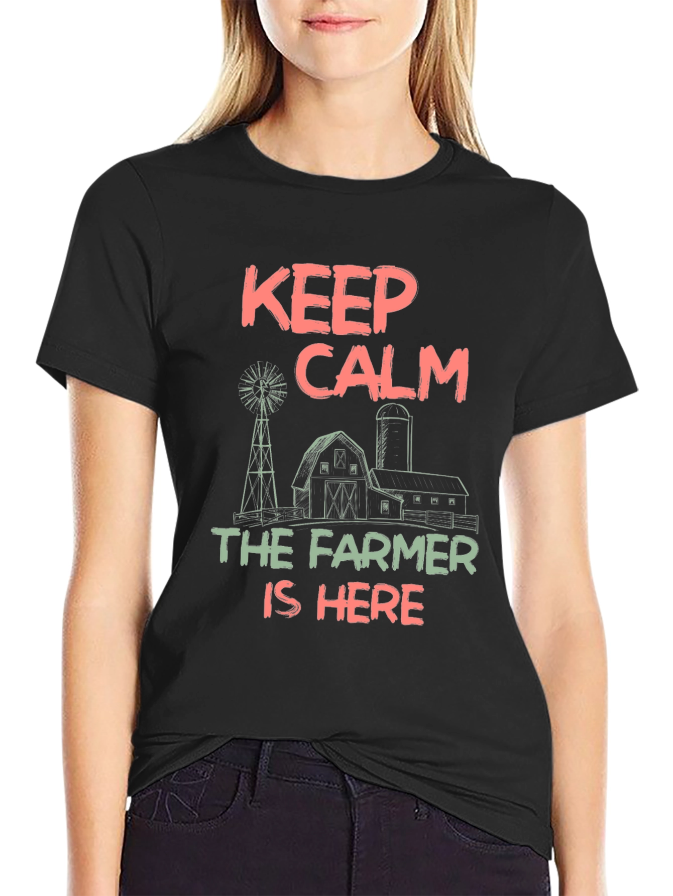 Keep Calm Farmer T-Shirt - Black Cotton