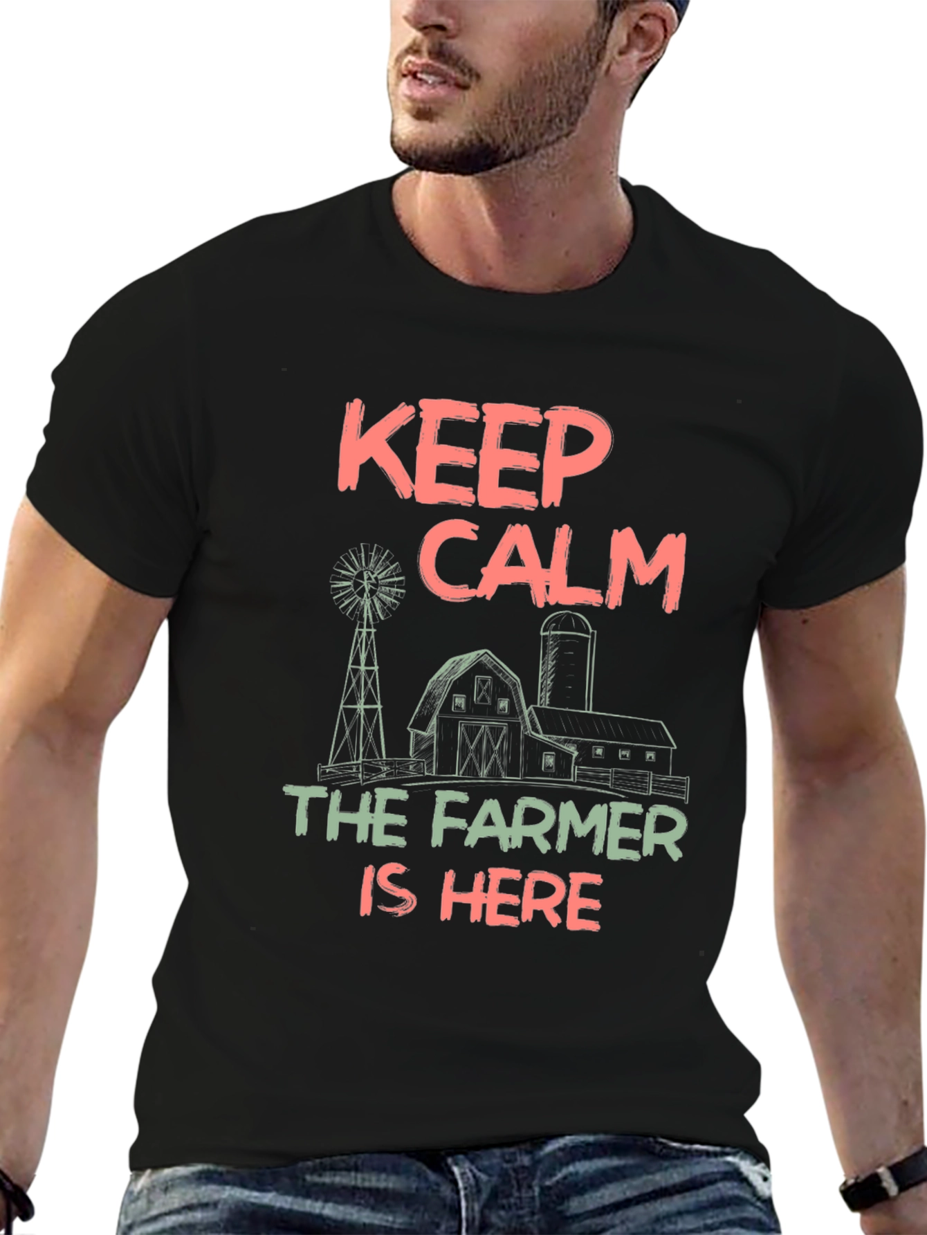 Keep Calm Farmer T-Shirt - Black Cotton