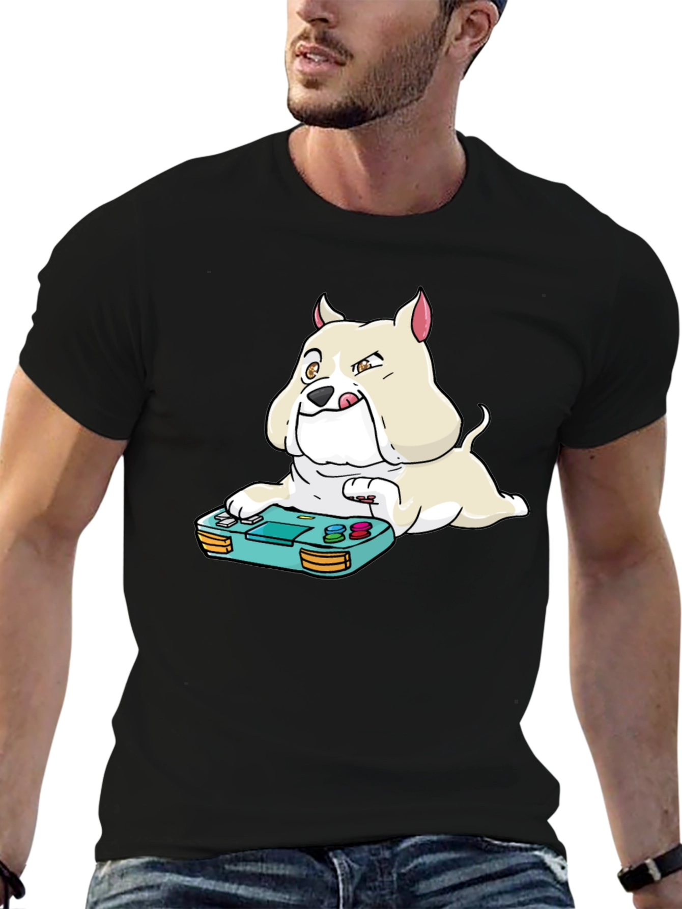 Gamer Dog Graphic Tee - Black Casual T-Shirt