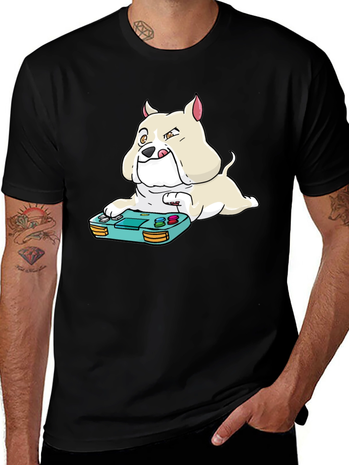 Gamer Dog Graphic Tee - Black Casual T-Shirt