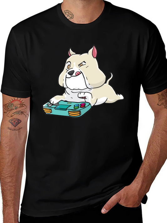 Gamer Dog Graphic Tee - Black Casual T-Shirt