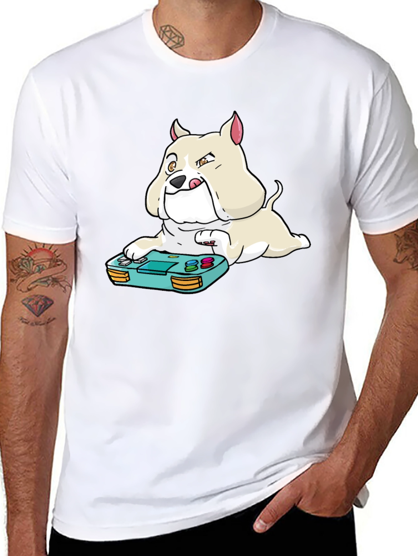 Gamer Dog Graphic Tee - Black Casual T-Shirt