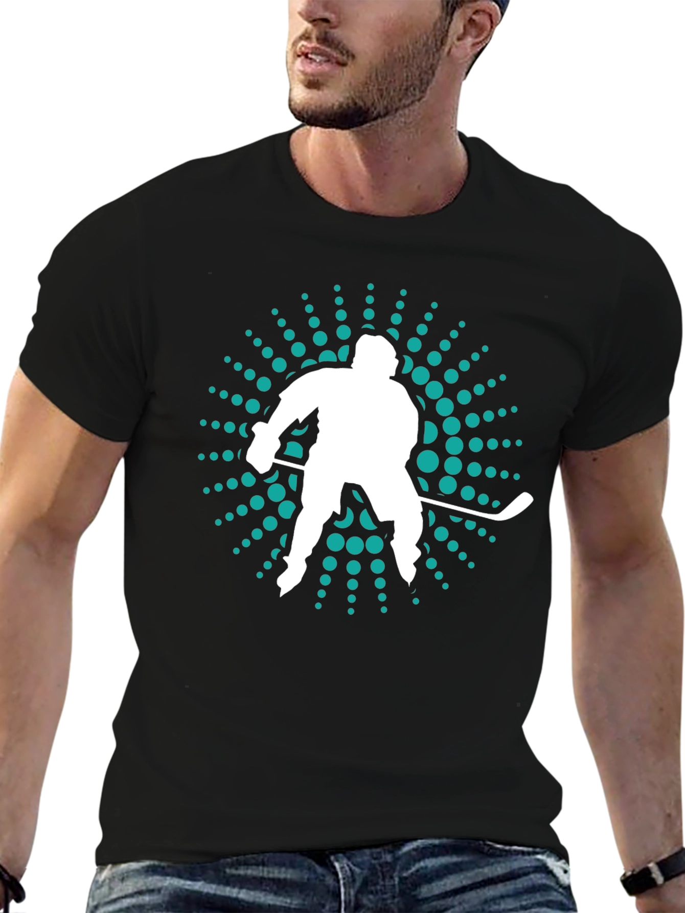 Hockey Player Graphic Tee - Sporty Mens T-Shirt