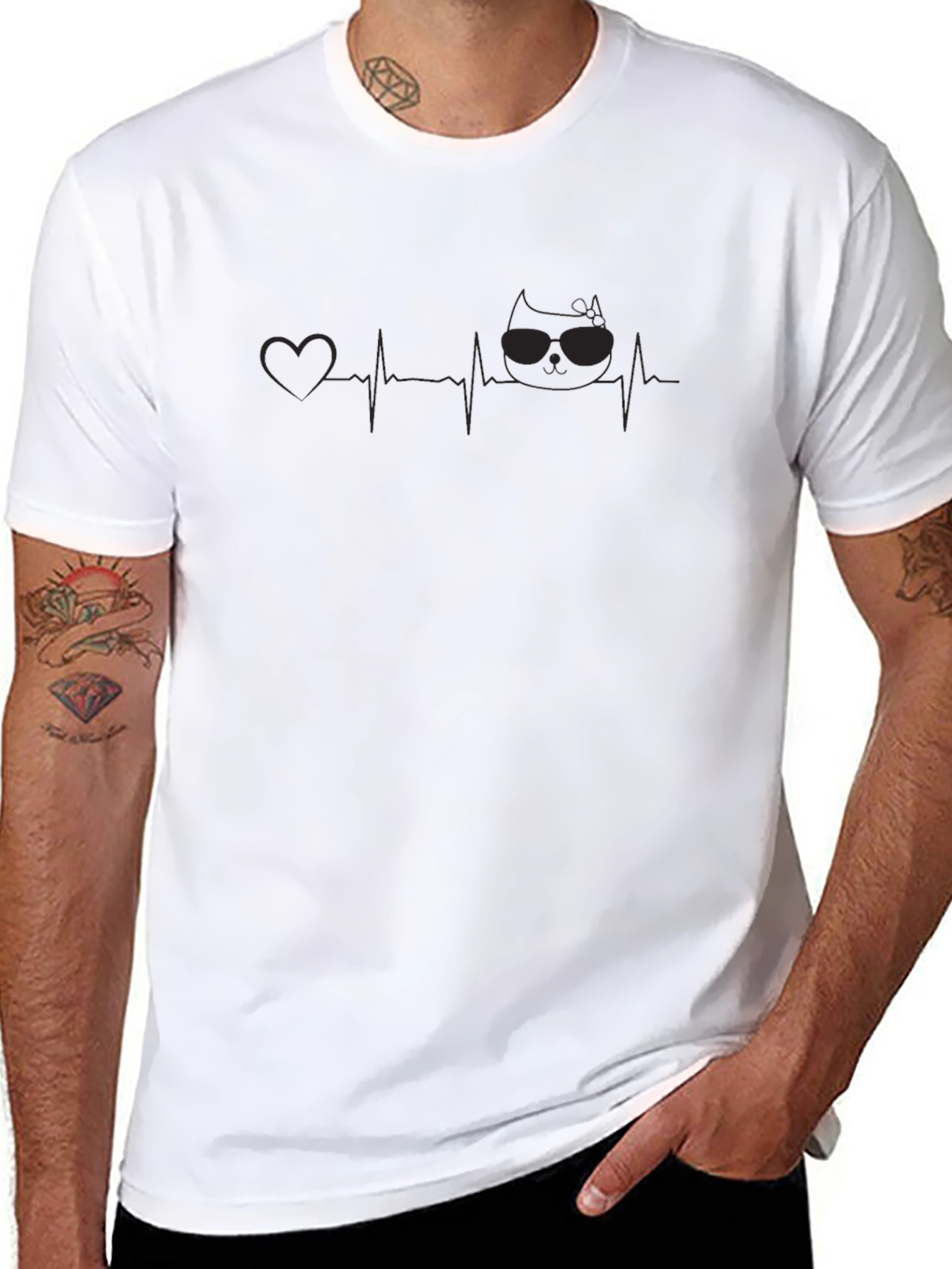 Cool Cat Heartbeat T-Shirt - Black