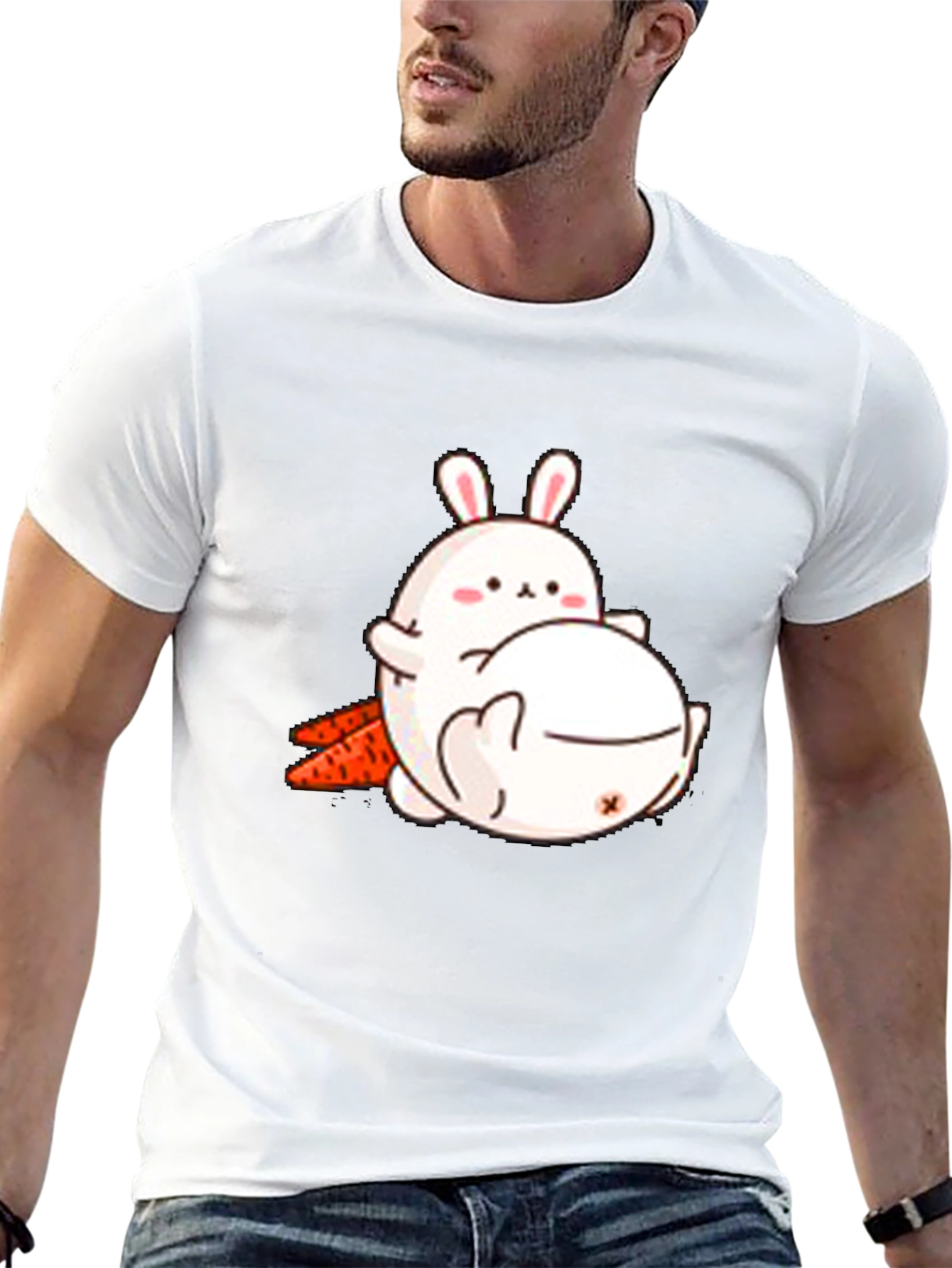 Cute Cartoon Bunny T-Shirt - Black Cotton