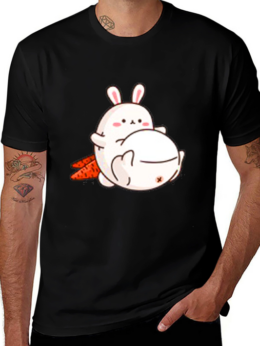 Cute Cartoon Bunny T-Shirt - Black Cotton