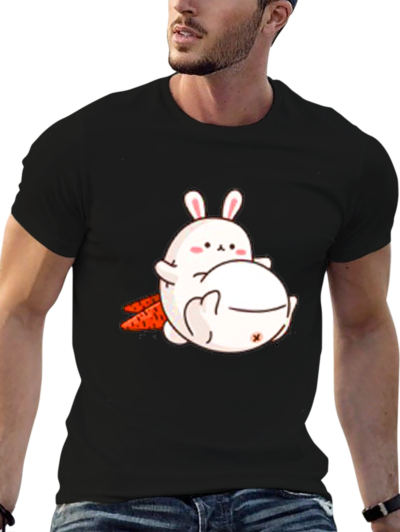Cute Cartoon Bunny T-Shirt - Black Cotton