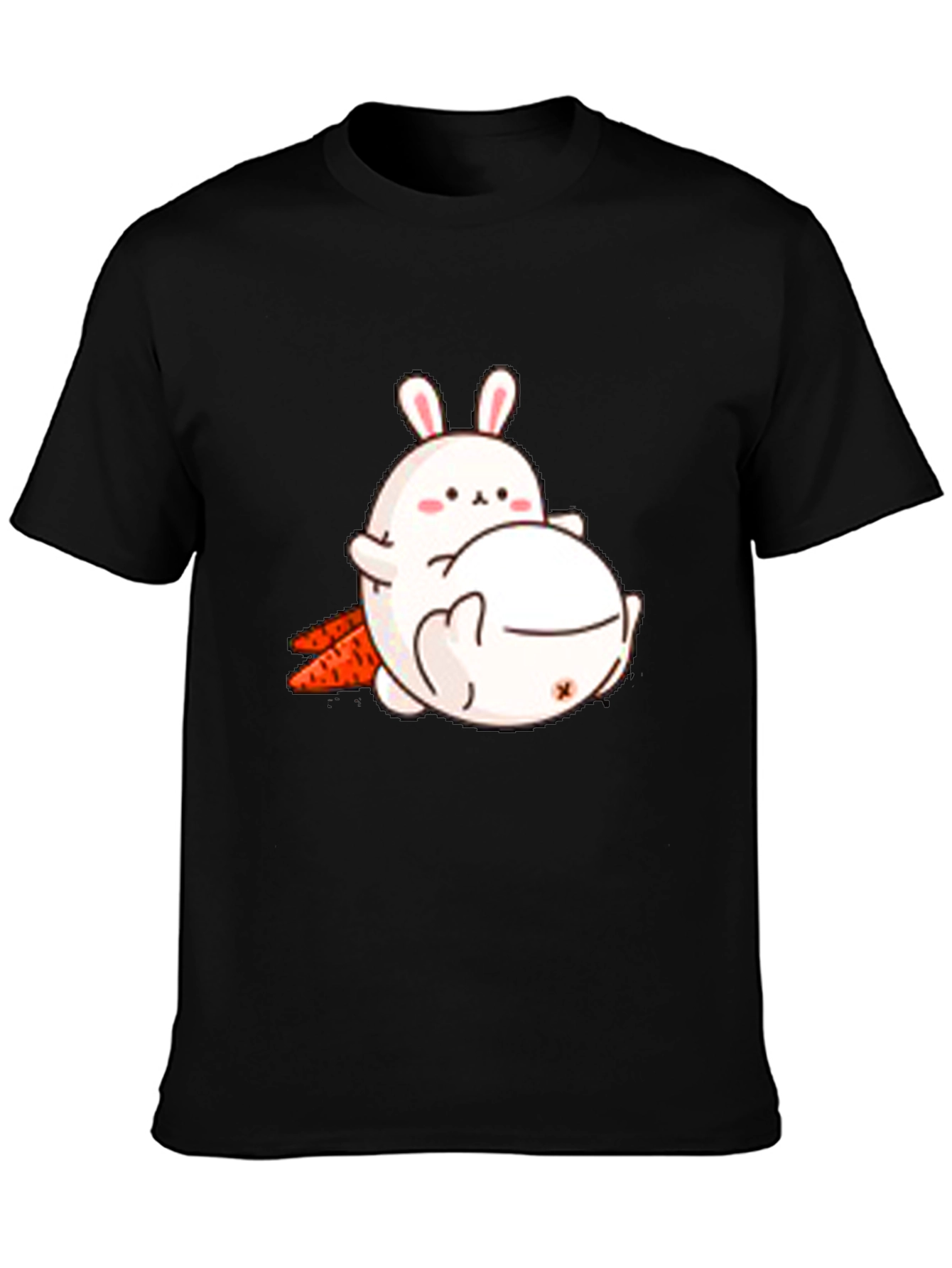 Cute Cartoon Bunny T-Shirt - Black Cotton