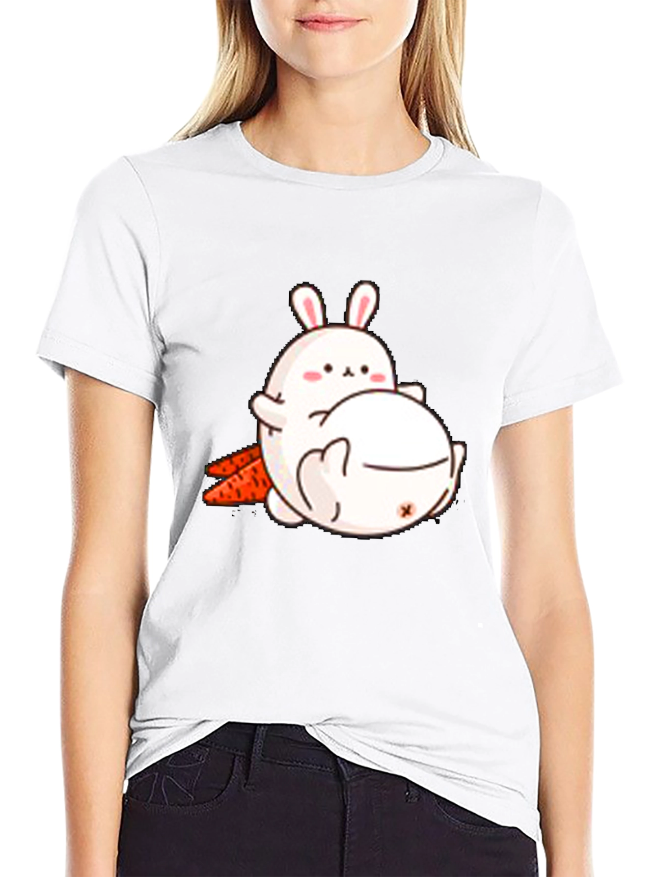 Cute Cartoon Bunny T-Shirt - Black Cotton