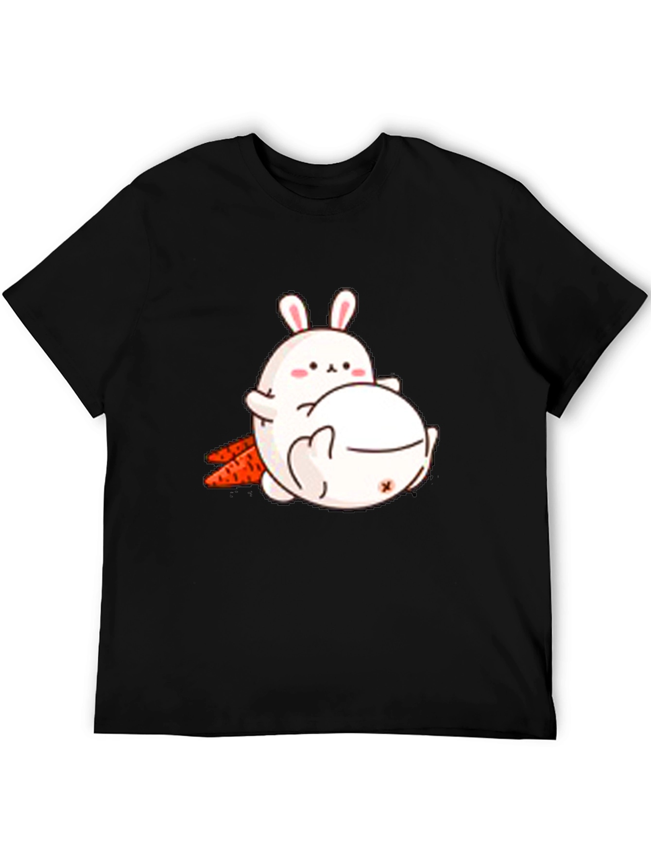Cute Cartoon Bunny T-Shirt - Black Cotton