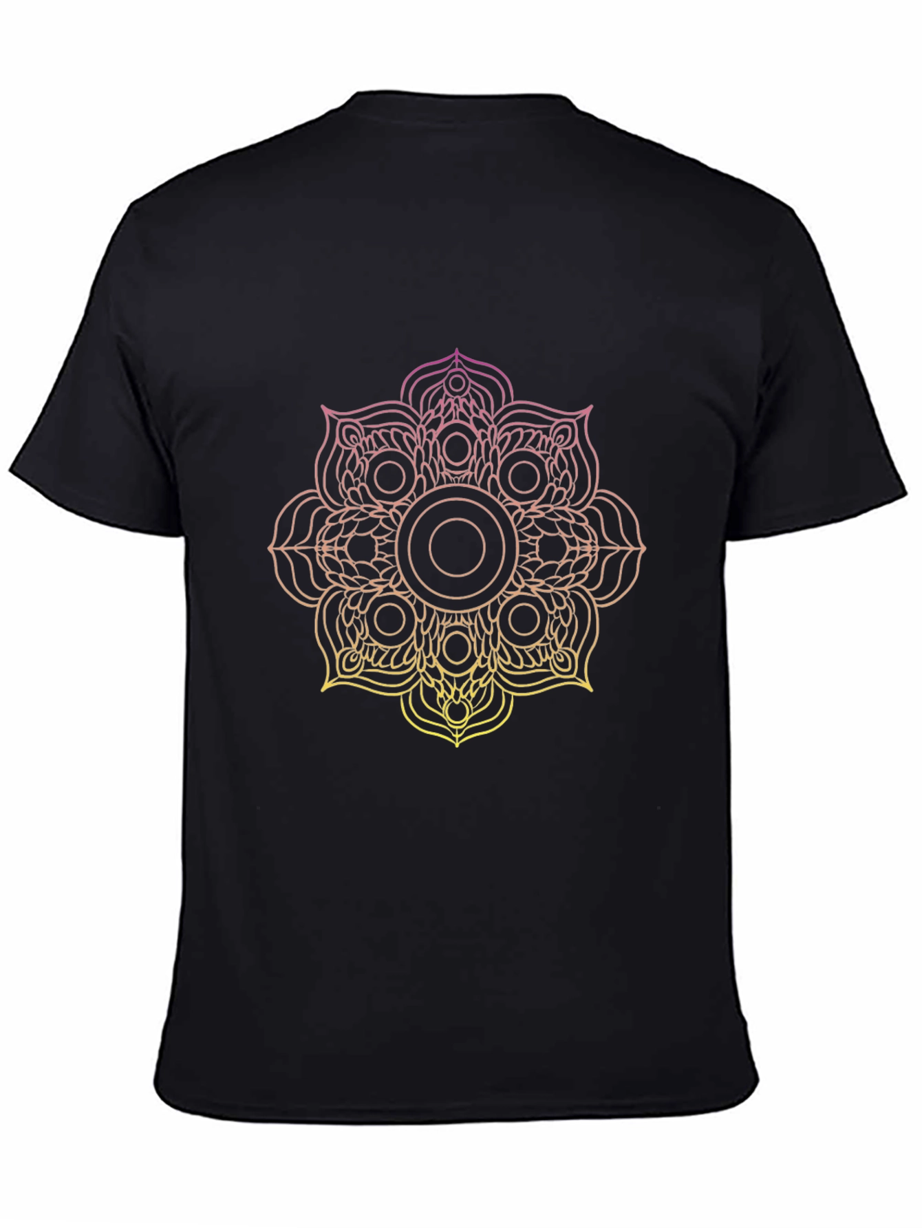 Black T-Shirt with Gradient Mandala Design