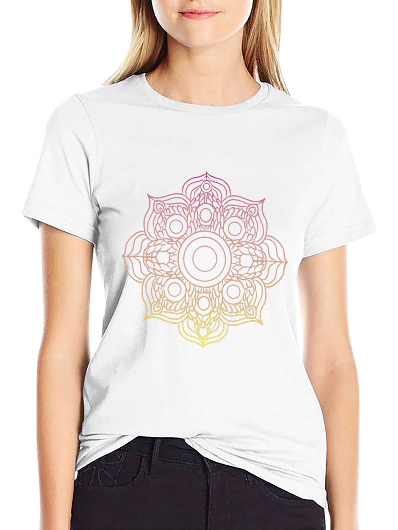 Black T-Shirt with Gradient Mandala Design