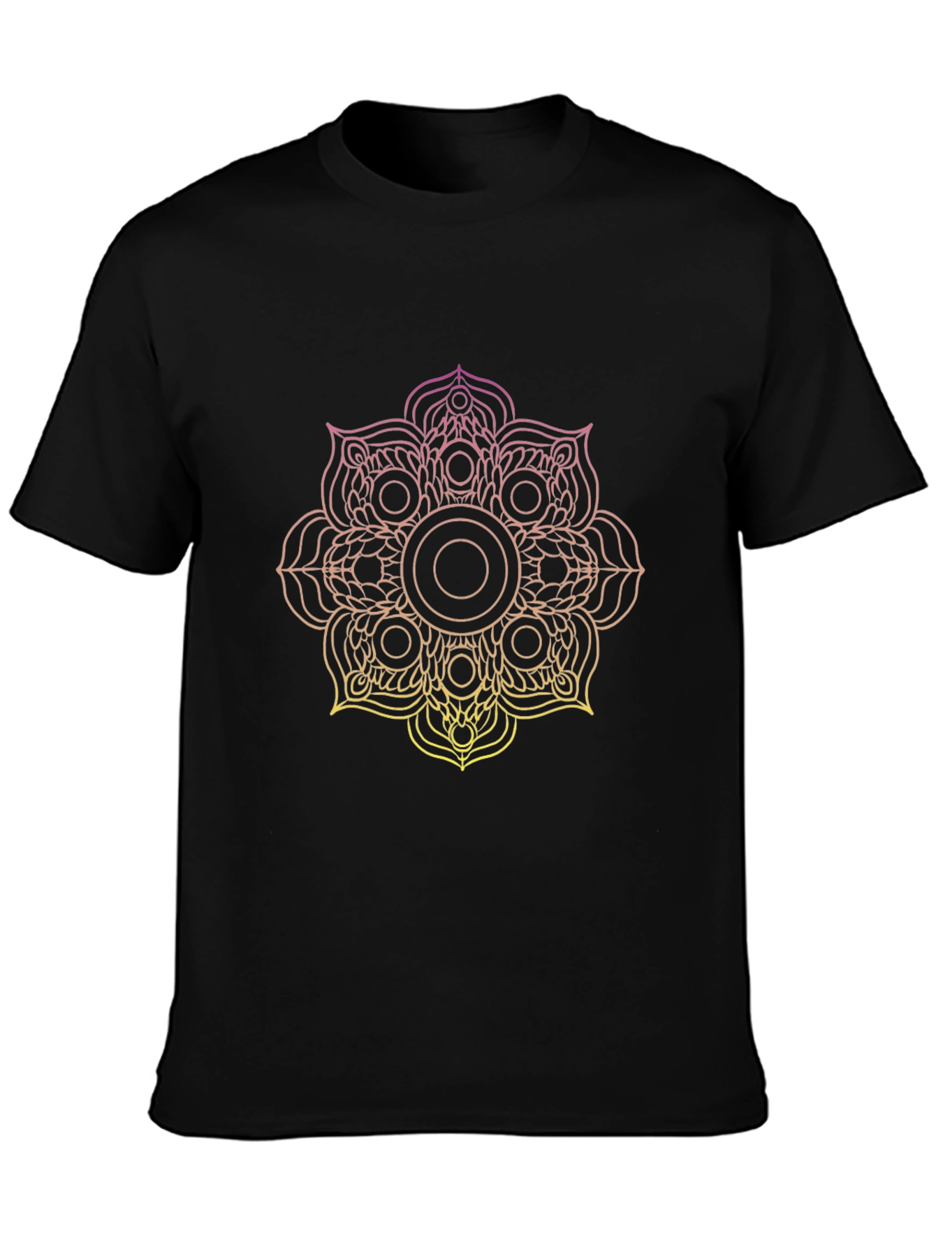 Black T-Shirt with Gradient Mandala Design