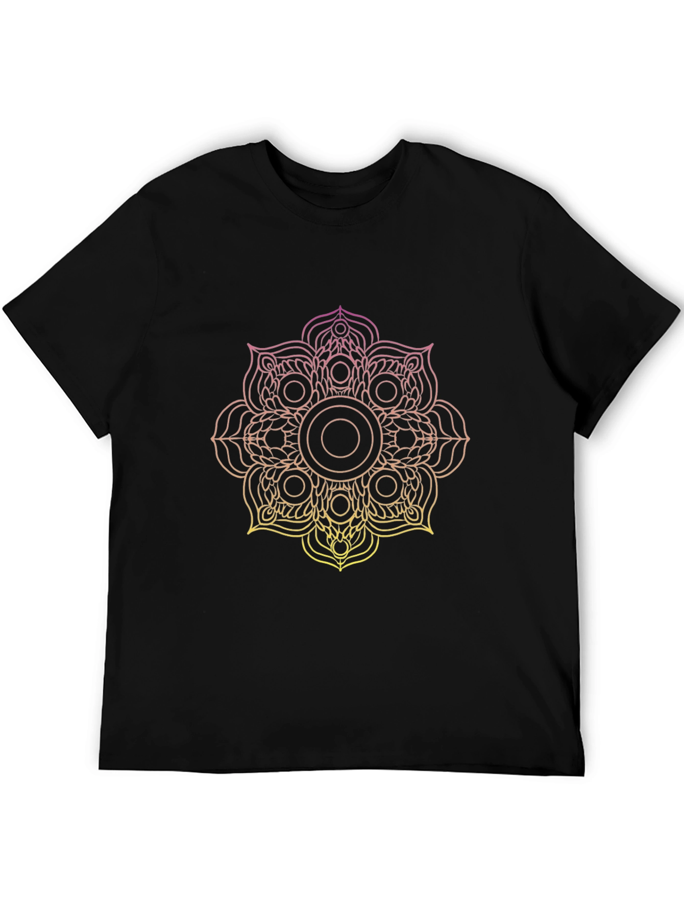 Black T-Shirt with Gradient Mandala Design
