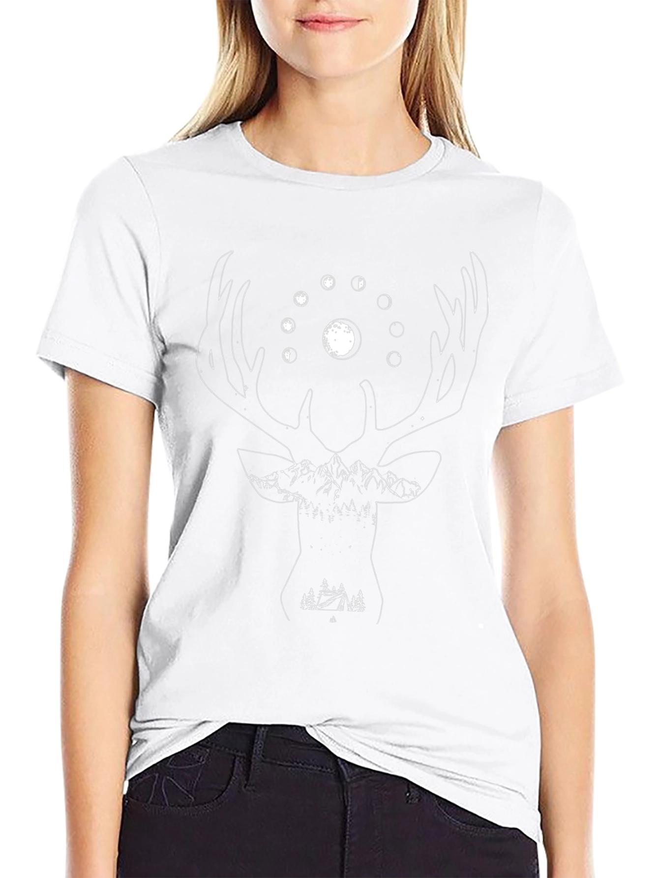 Nature Deer Graphic Tee - Moon Phases Camping Shirt