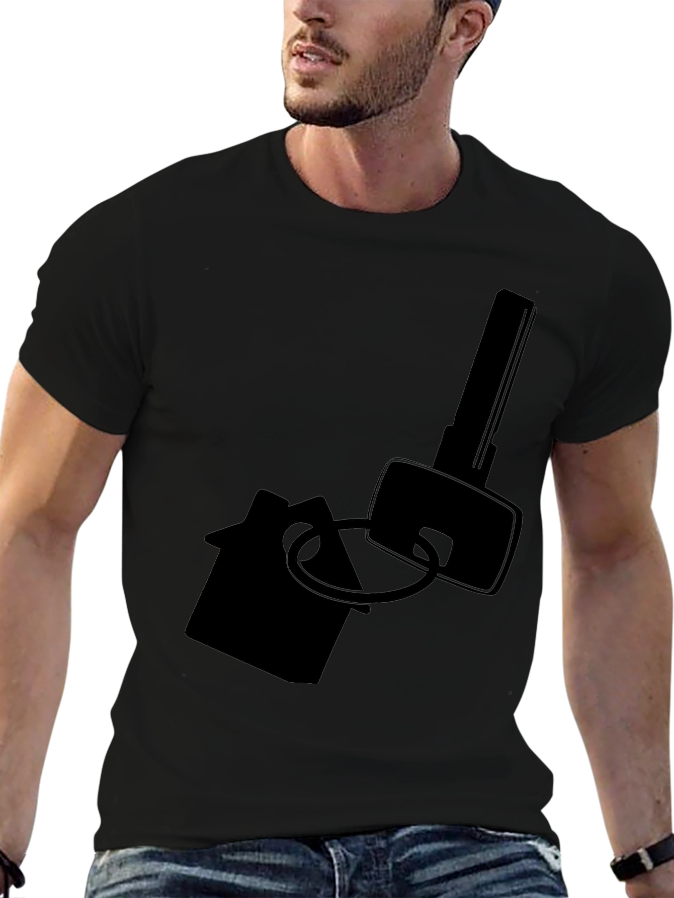 Home Key Graphic Tee - Black Cotton T-Shirt