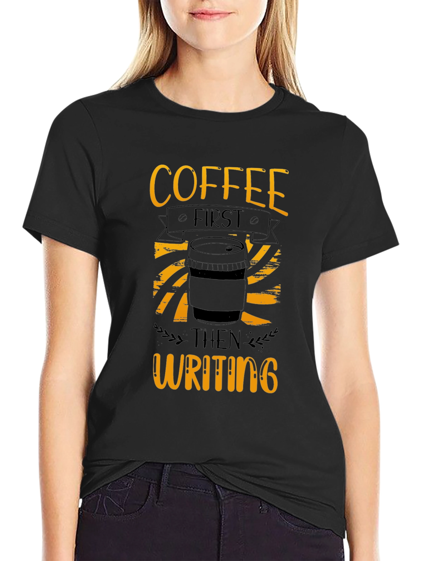 Coffee First Writing T-Shirt - Black