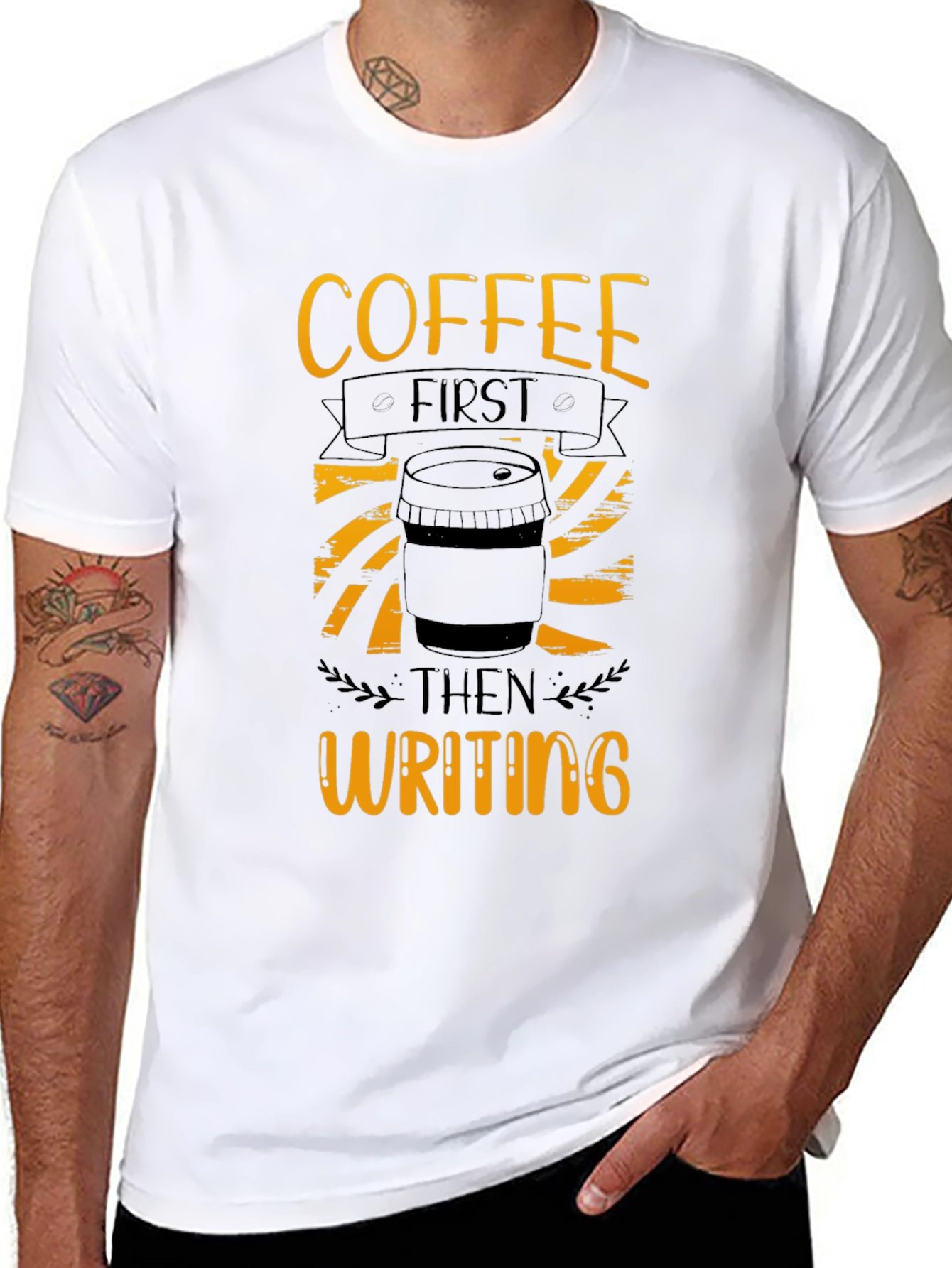 Coffee First Writing T-Shirt - Black