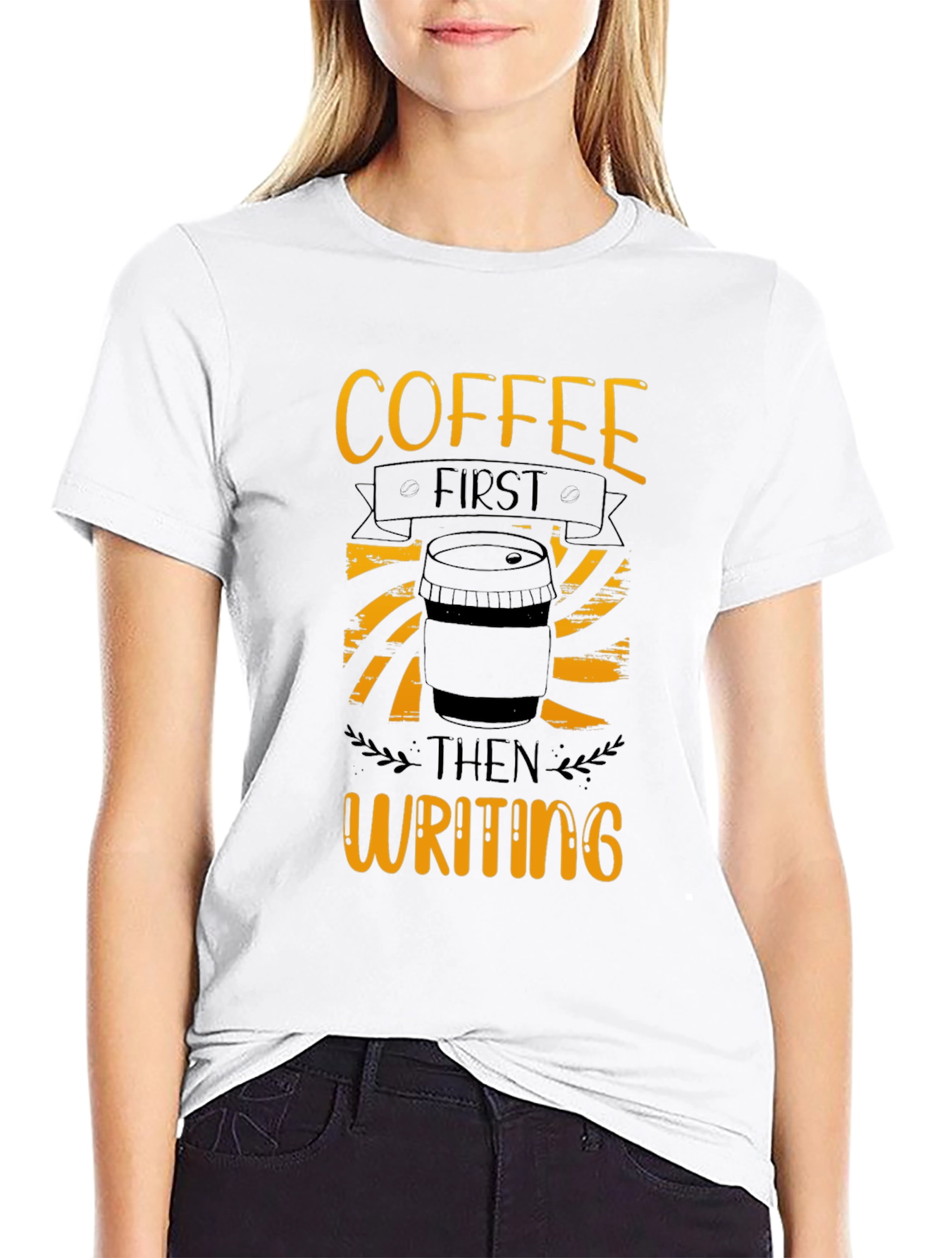 Coffee First Writing T-Shirt - Black