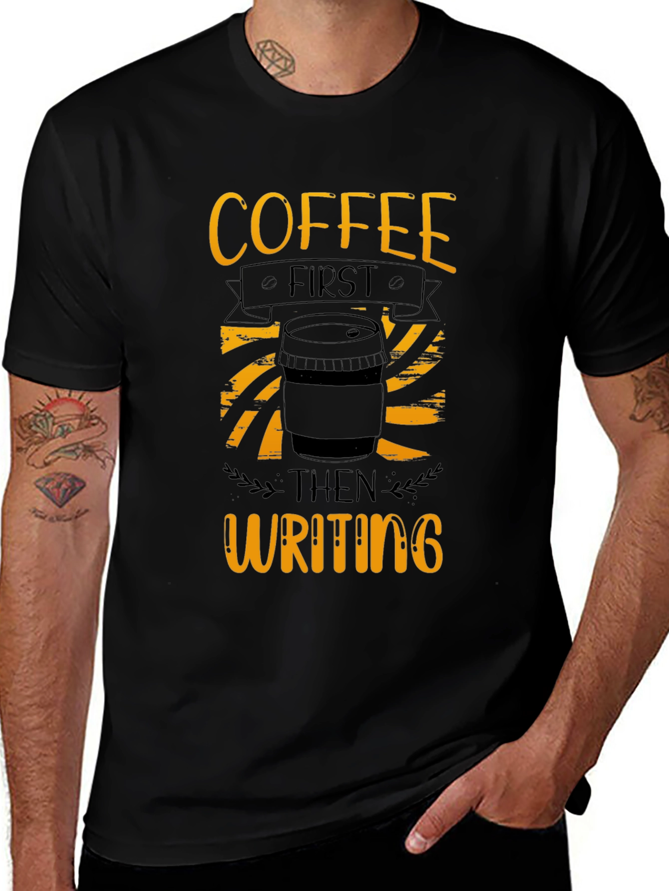 Coffee First Writing T-Shirt - Black