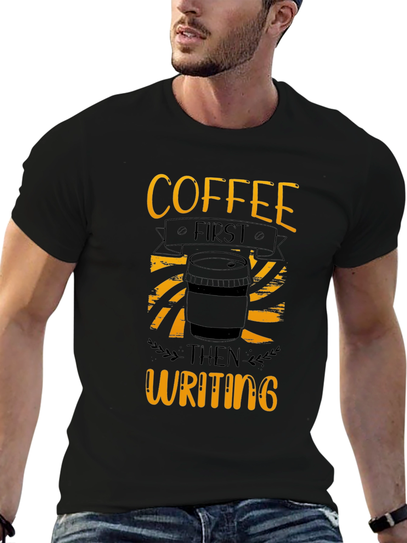 Coffee First Writing T-Shirt - Black