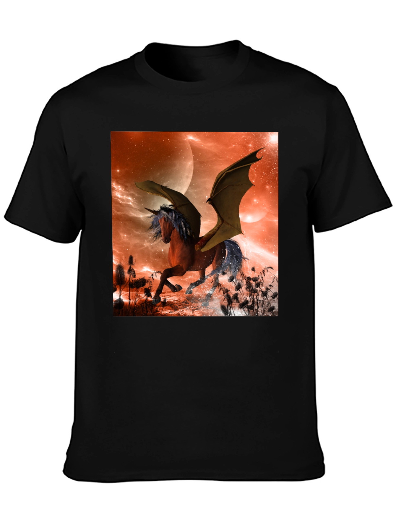 Fantasy Unicorn Bat Wing Graphic T-Shirt