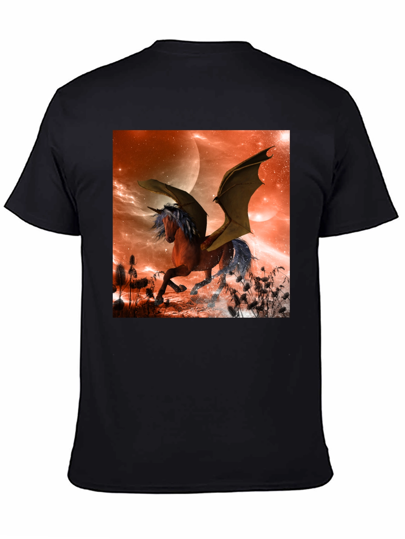 Fantasy Unicorn Bat Wing Graphic T-Shirt
