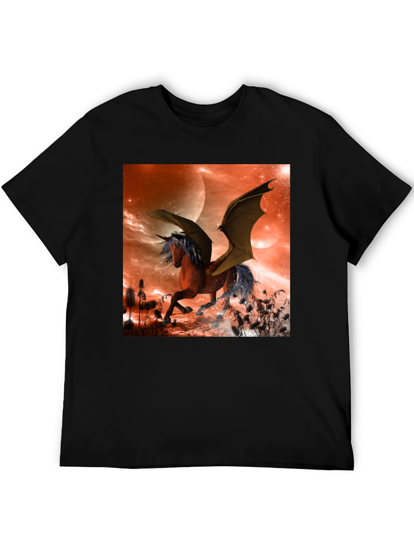 Fantasy Unicorn Bat Wing Graphic T-Shirt