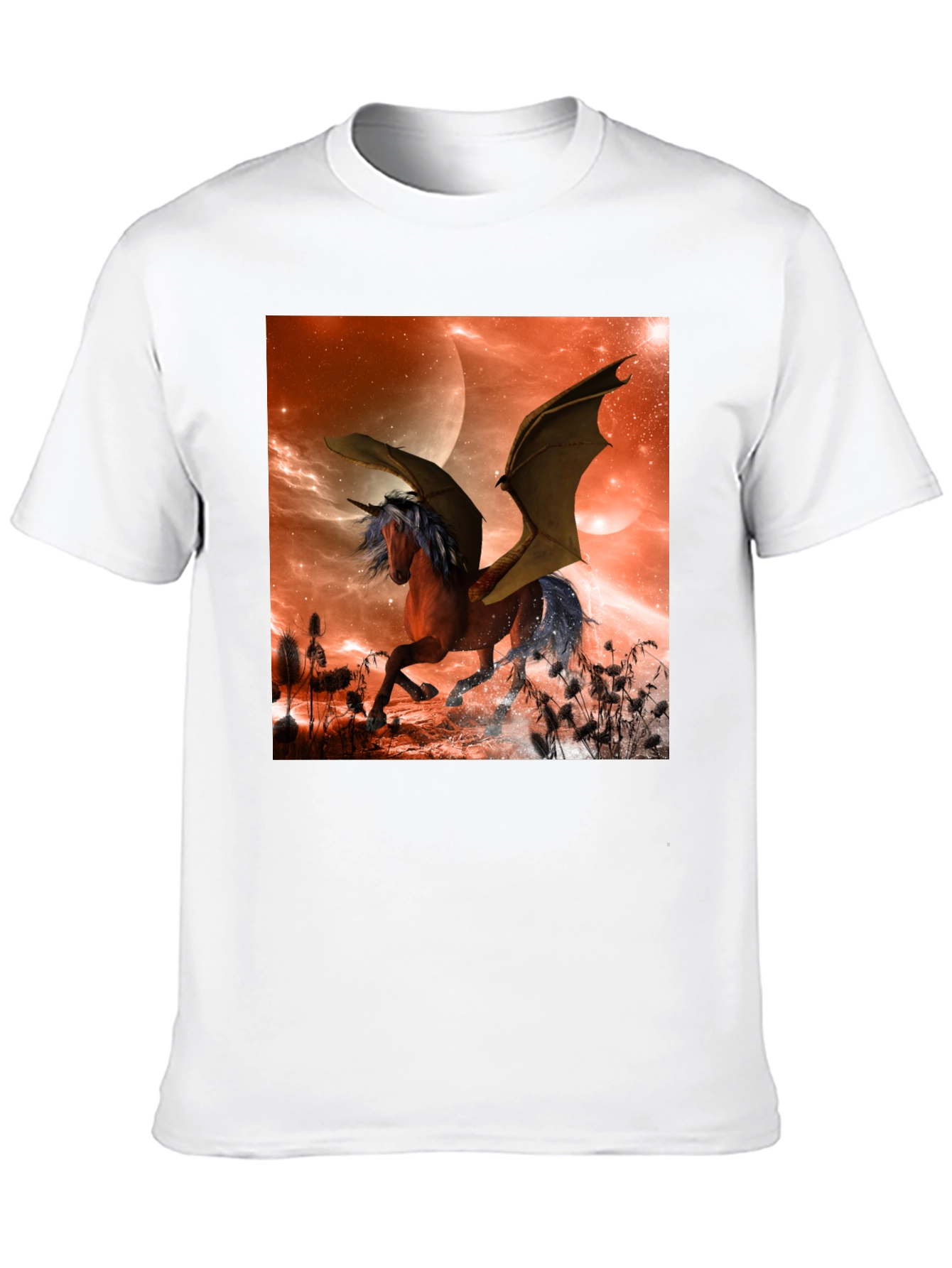 Fantasy Unicorn Bat Wing Graphic T-Shirt