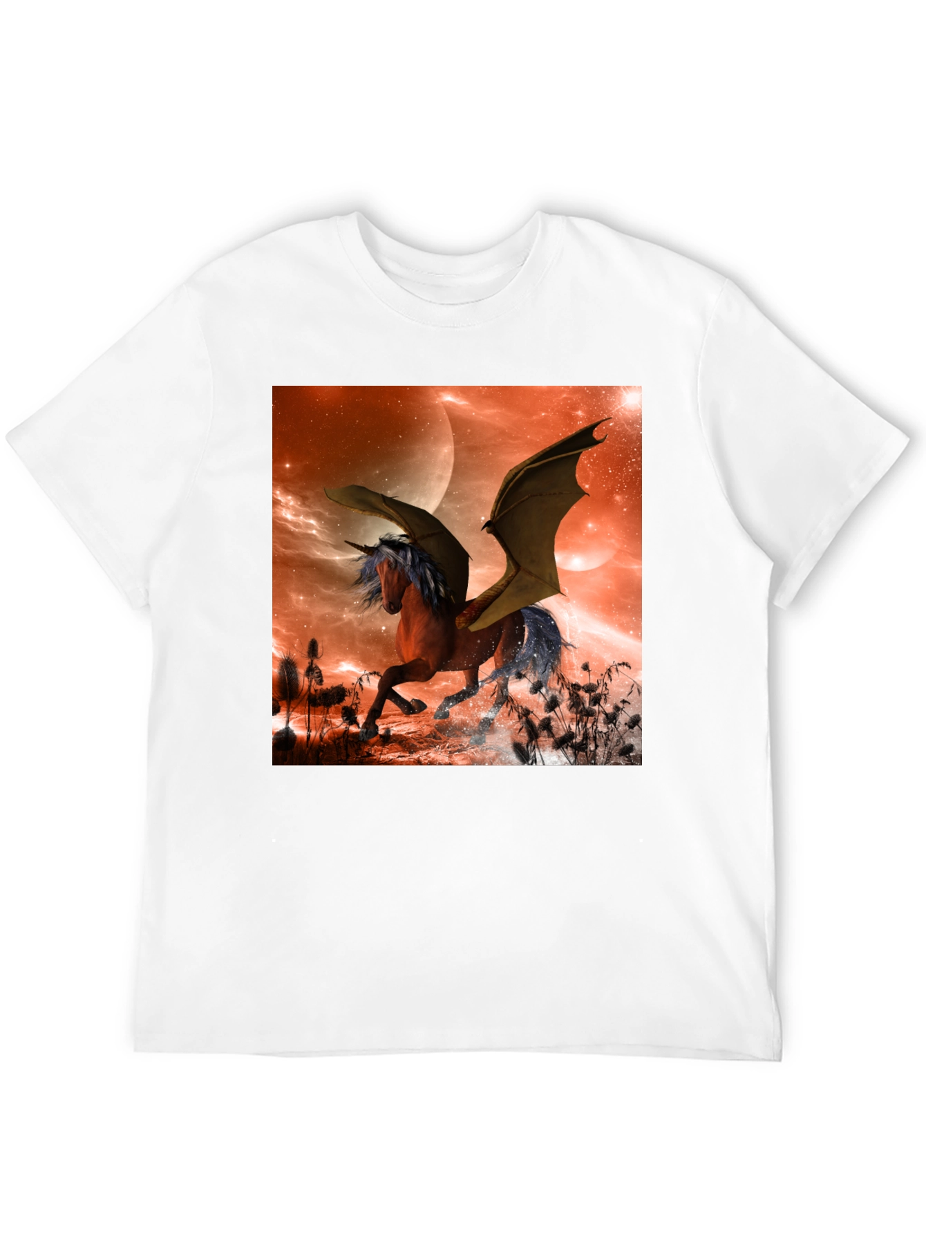 Fantasy Unicorn Bat Wing Graphic T-Shirt