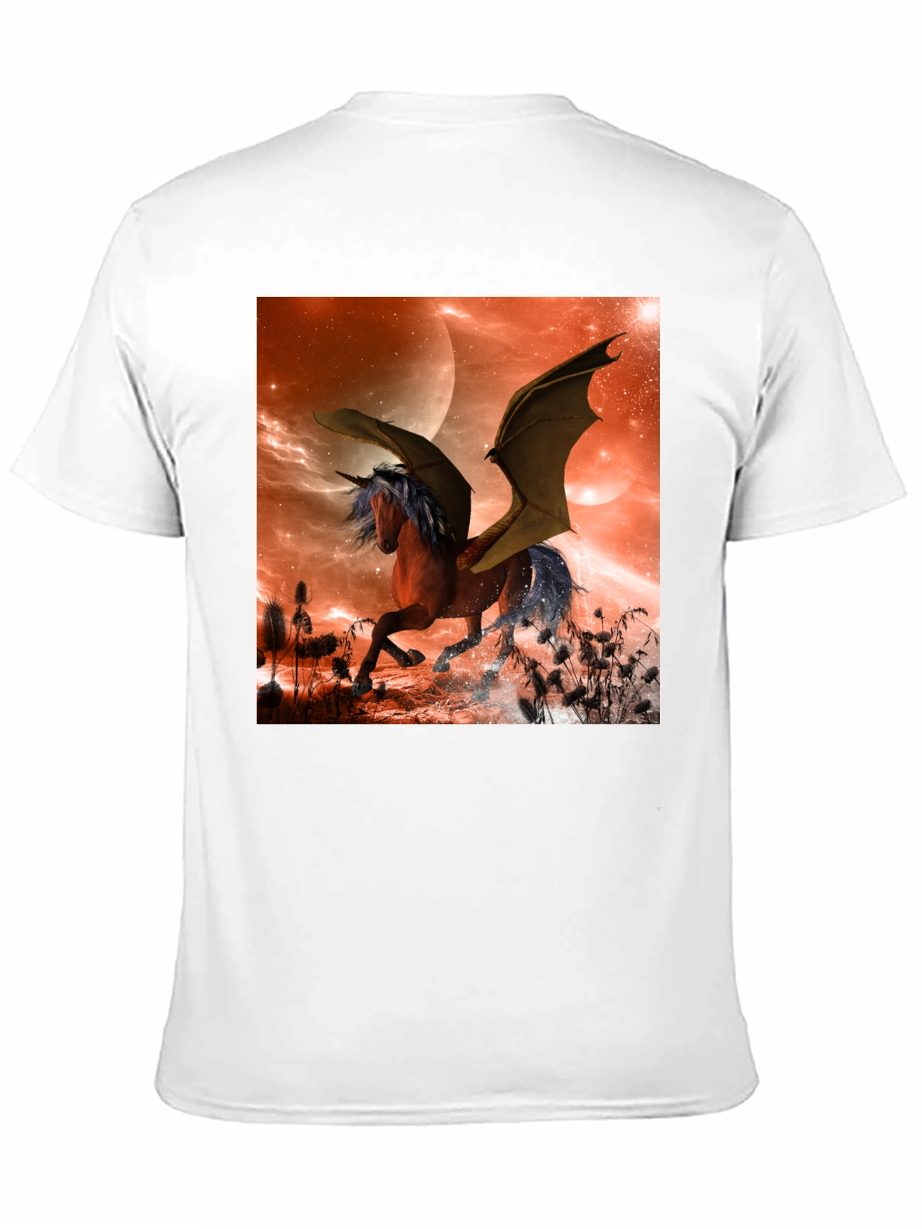 Fantasy Unicorn Bat Wing Graphic T-Shirt