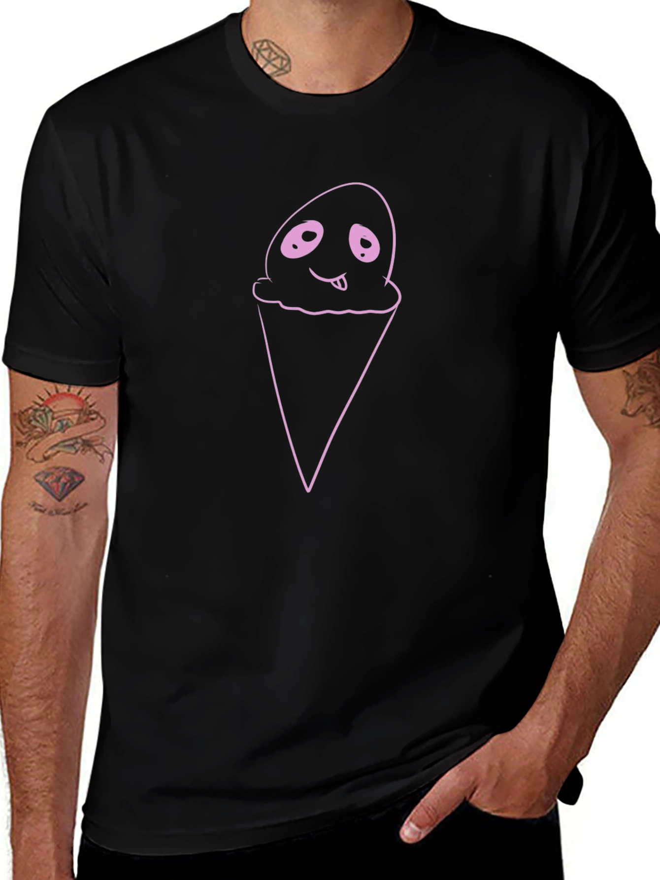 Ghostly Ice Cream Graphic Tee - Mens Black T-Shirt