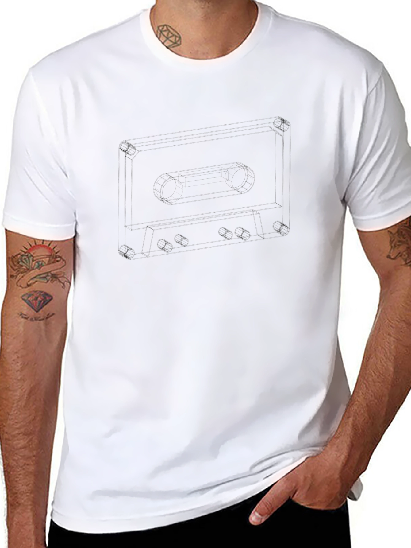 Mens Black T-Shirt with Cassette Tape Design
