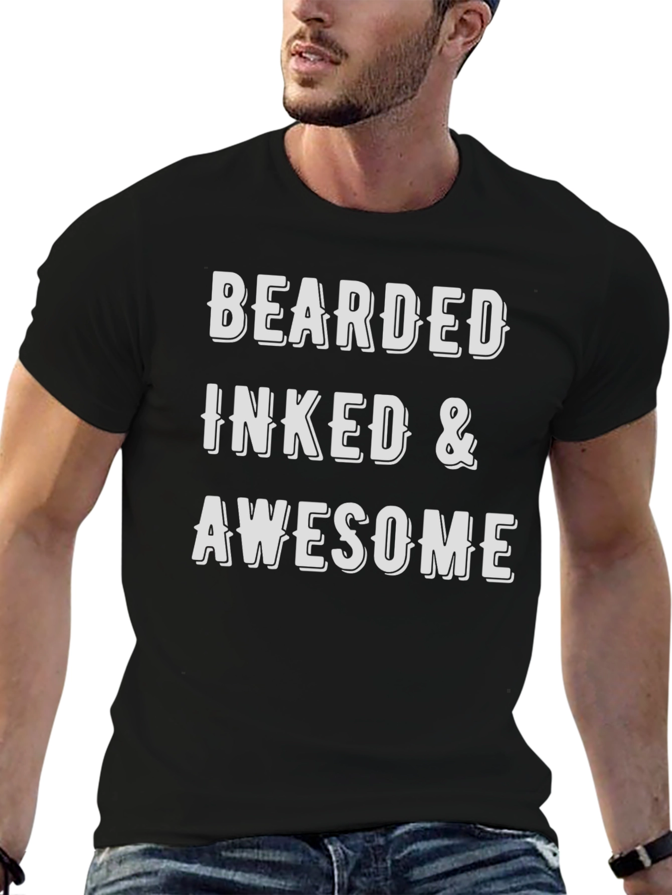 Bearded Inked & Awesome Mens Black Graphic T-Shirt
