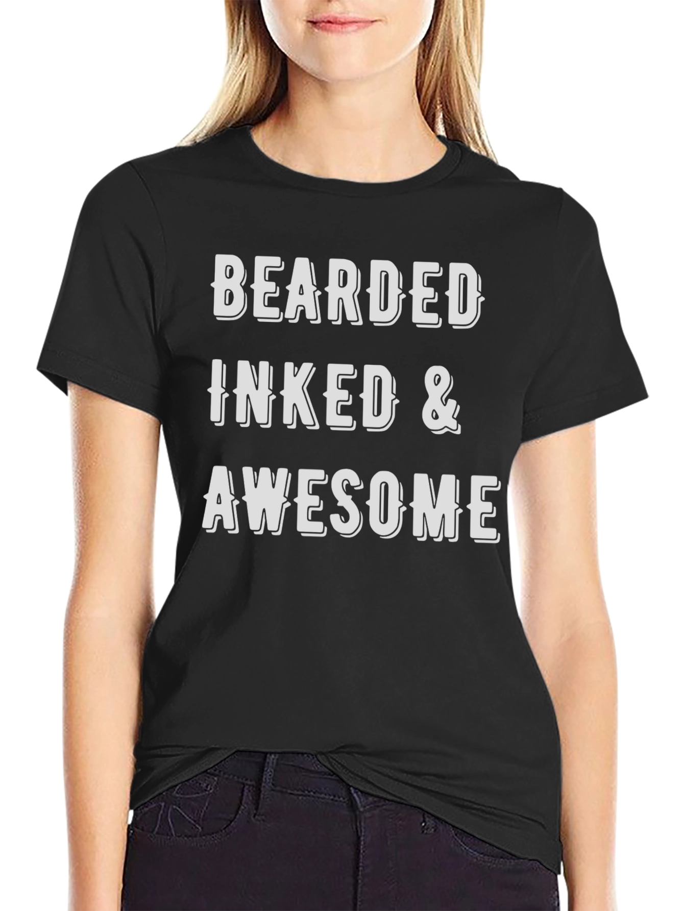 Bearded Inked & Awesome Mens Black Graphic T-Shirt