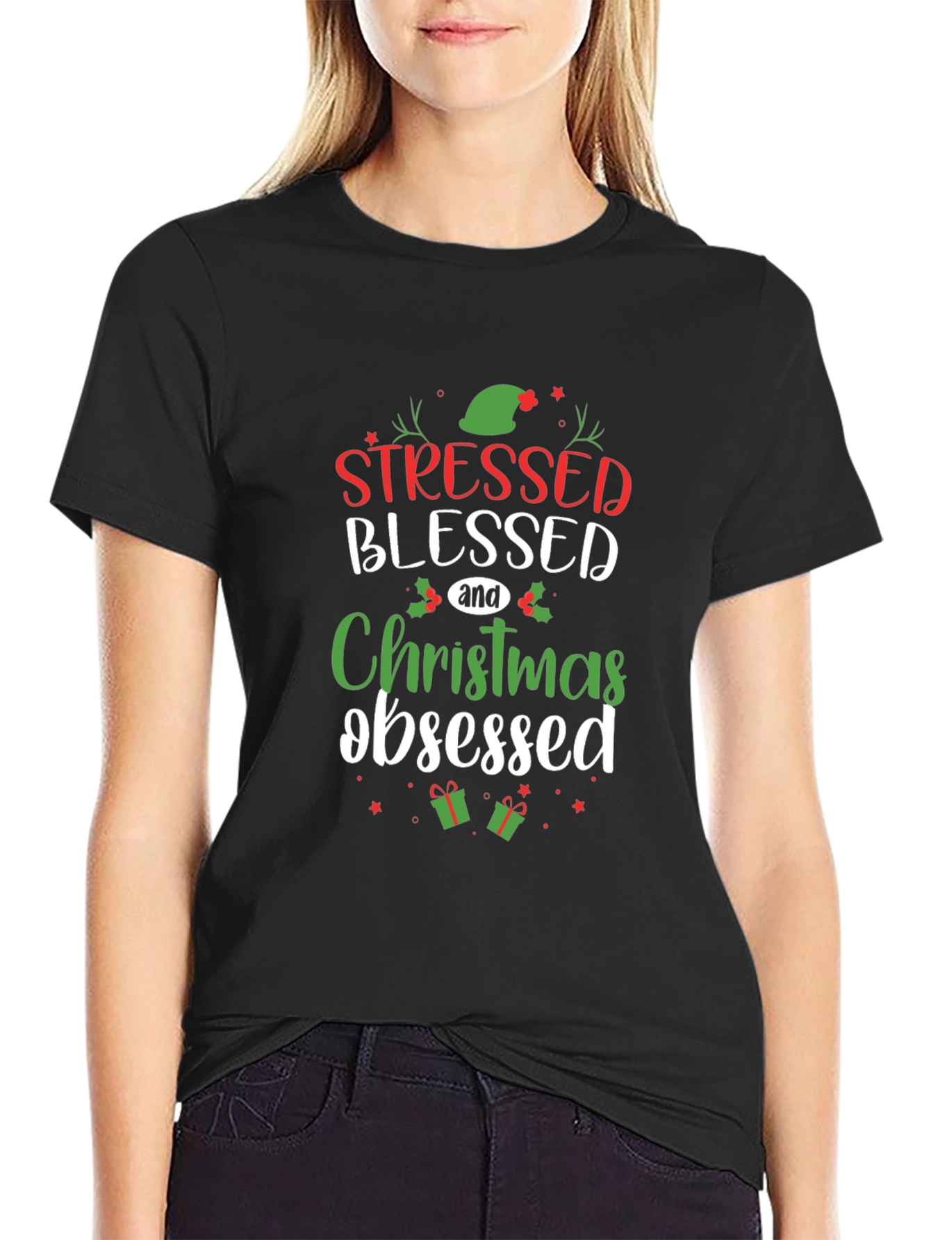 Stressed Blessed Christmas Obsessed Graphic Tee