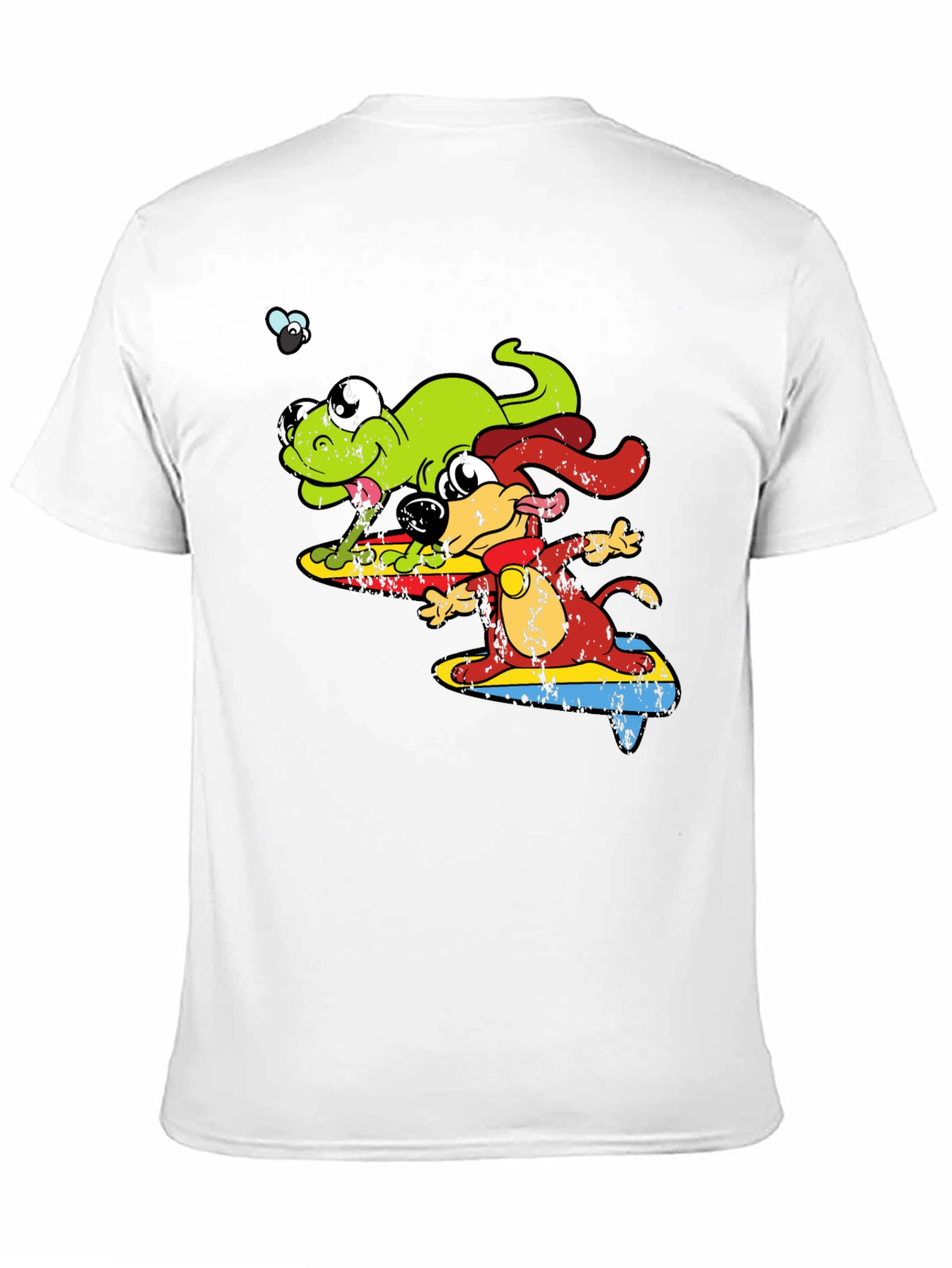 Cartoon Dog and Lizard Surfing Black T-Shirt