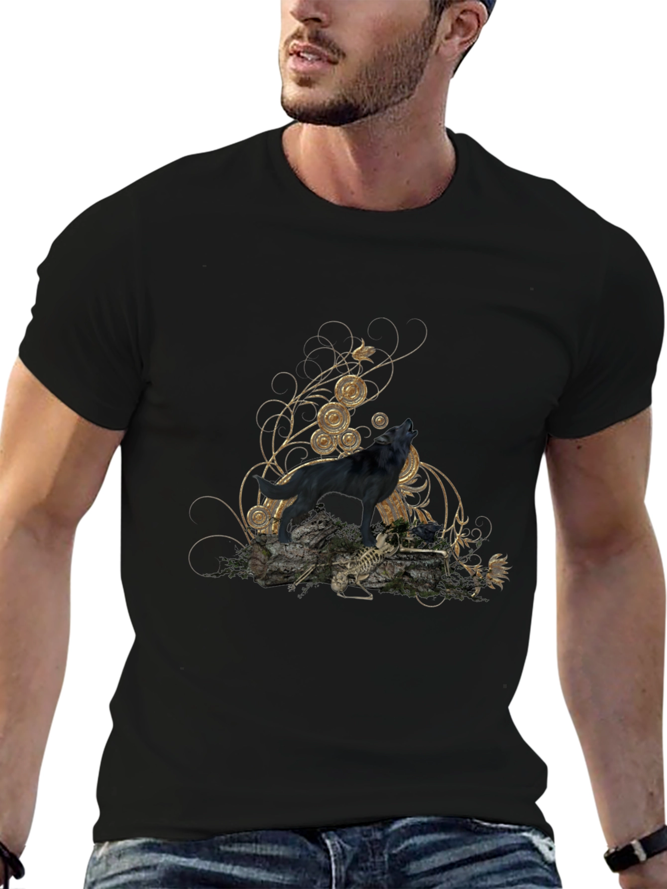 Black Wolf Graphic Tee - Mens Fashion