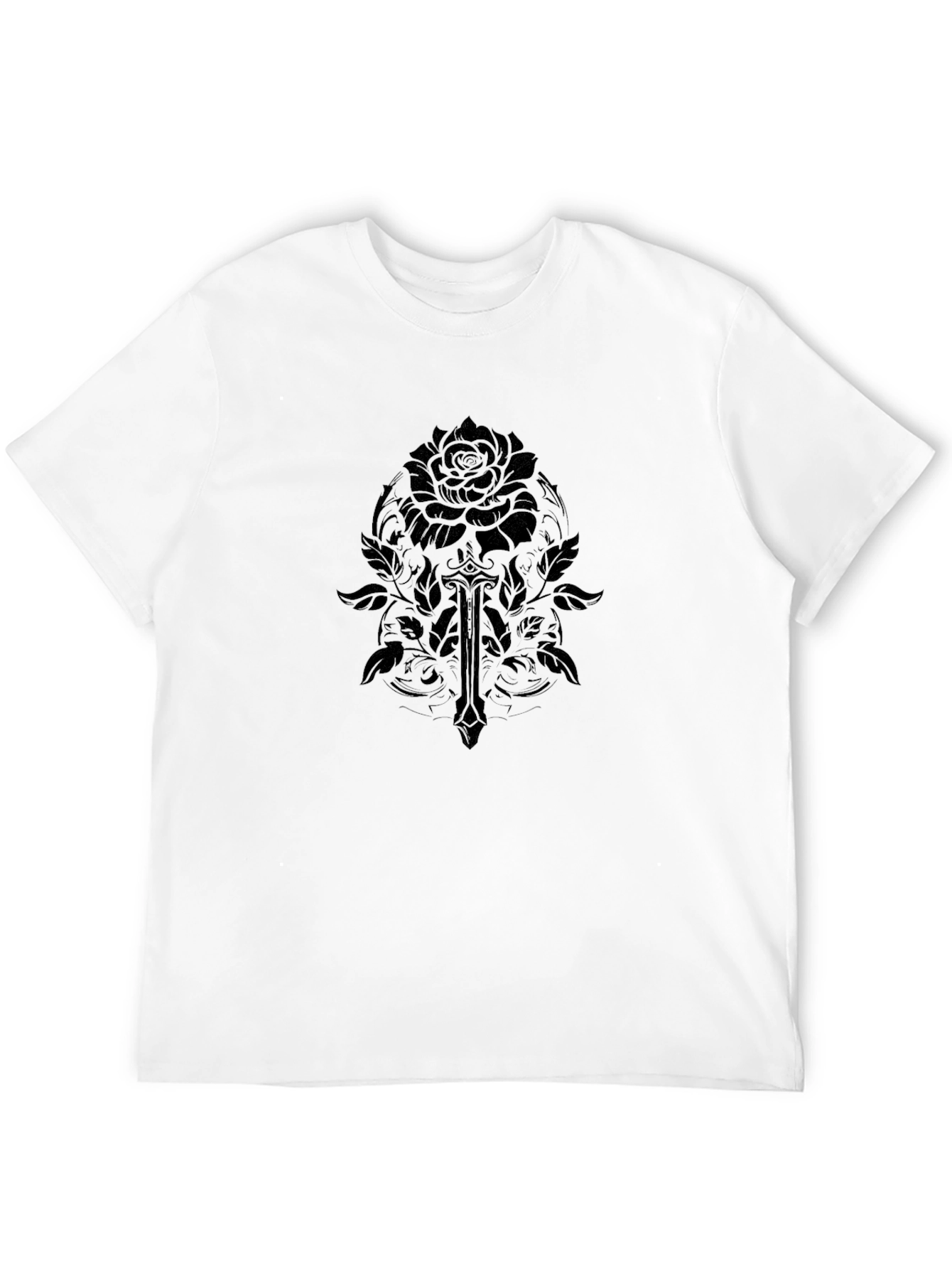 Gothic Rose and Sword Graphic T-Shirt - Black
