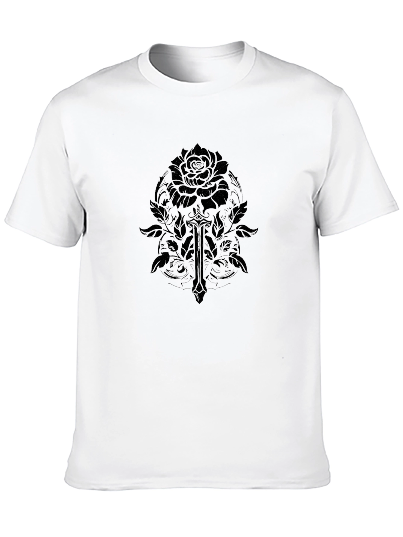Gothic Rose and Sword Graphic T-Shirt - Black