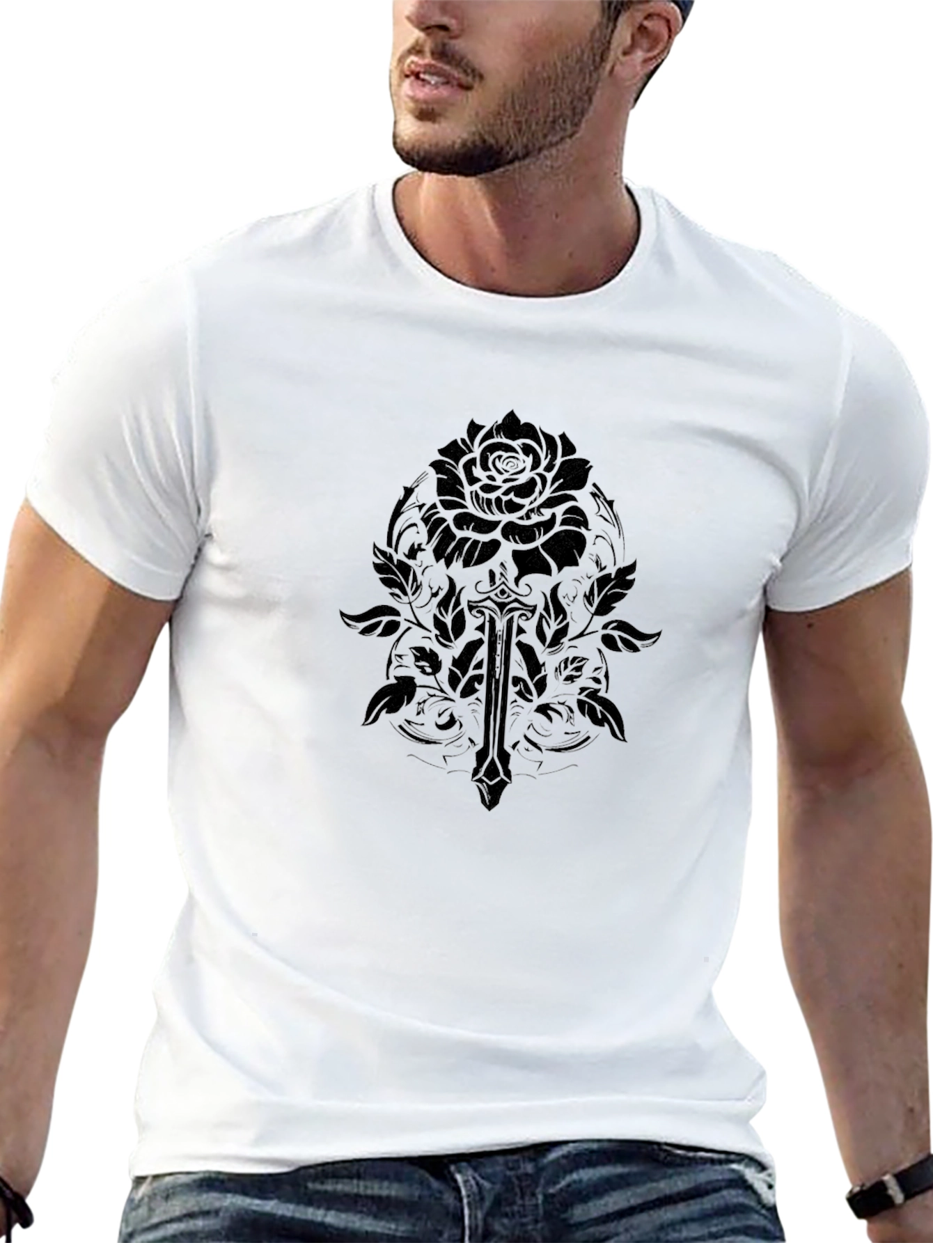 Gothic Rose and Sword Graphic T-Shirt - Black