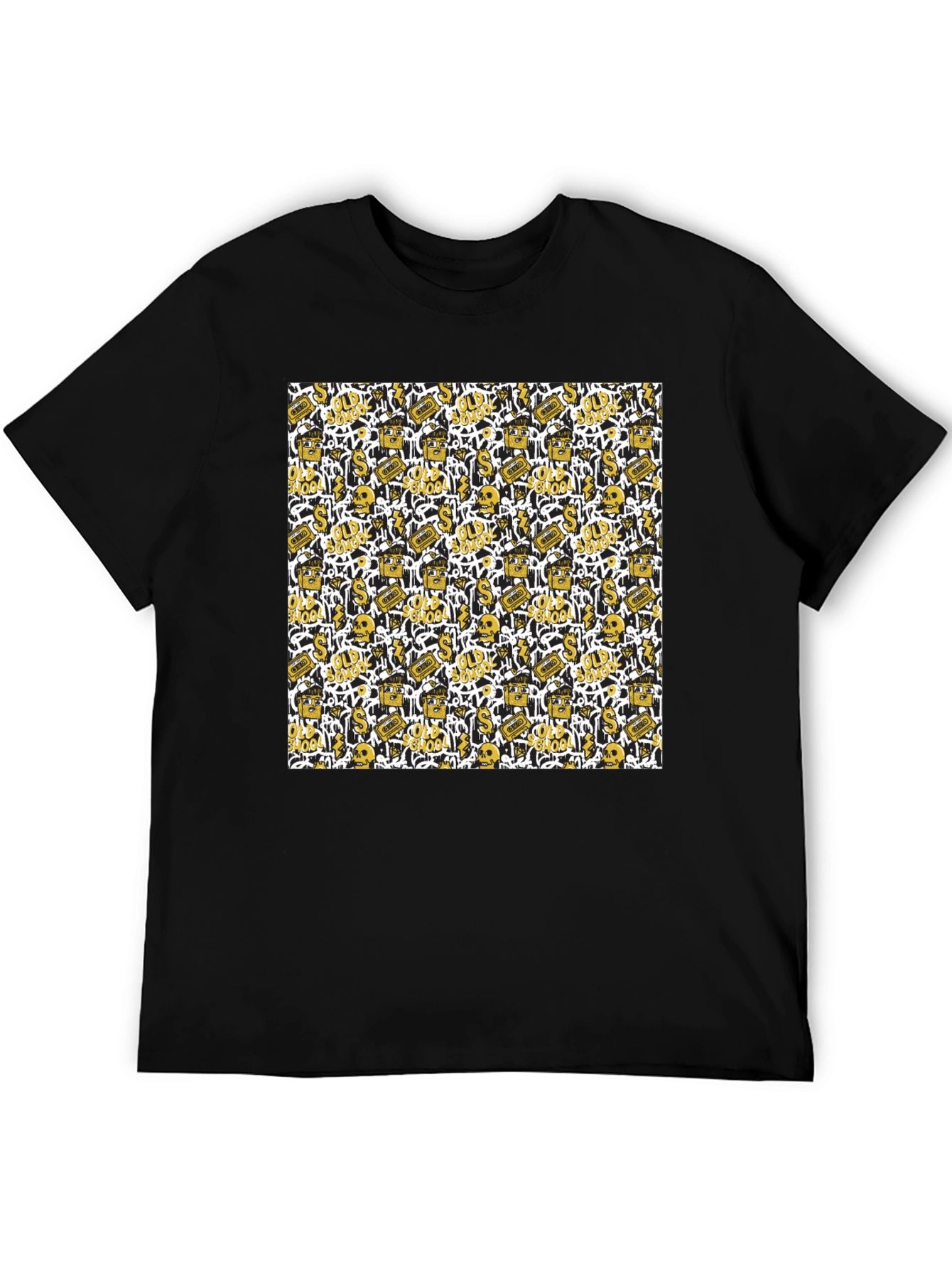 Gold Patterned Black T-Shirt