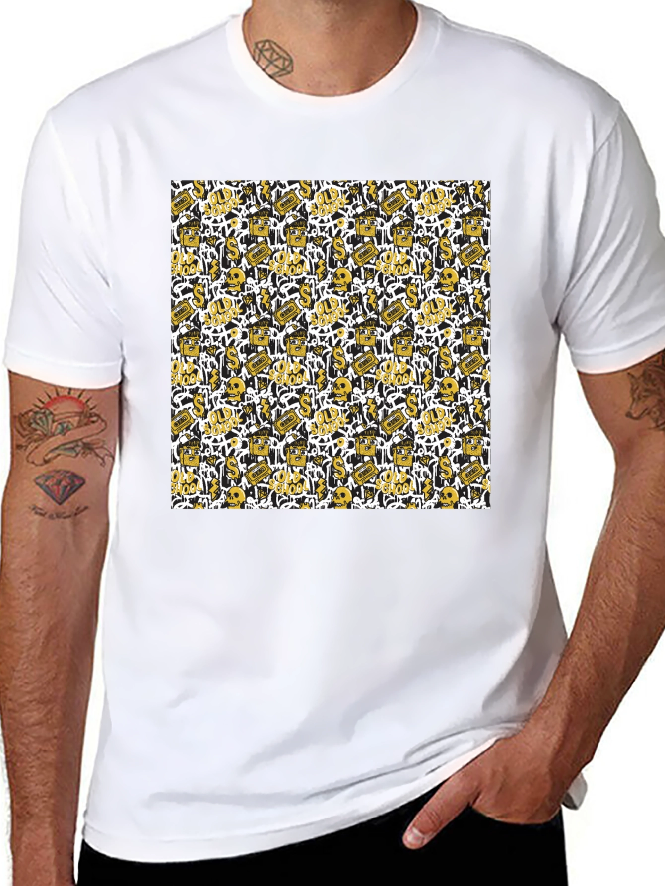 Gold Patterned Black T-Shirt