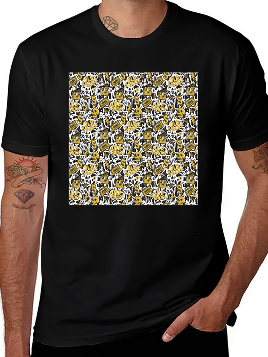 Gold Patterned Black T-Shirt