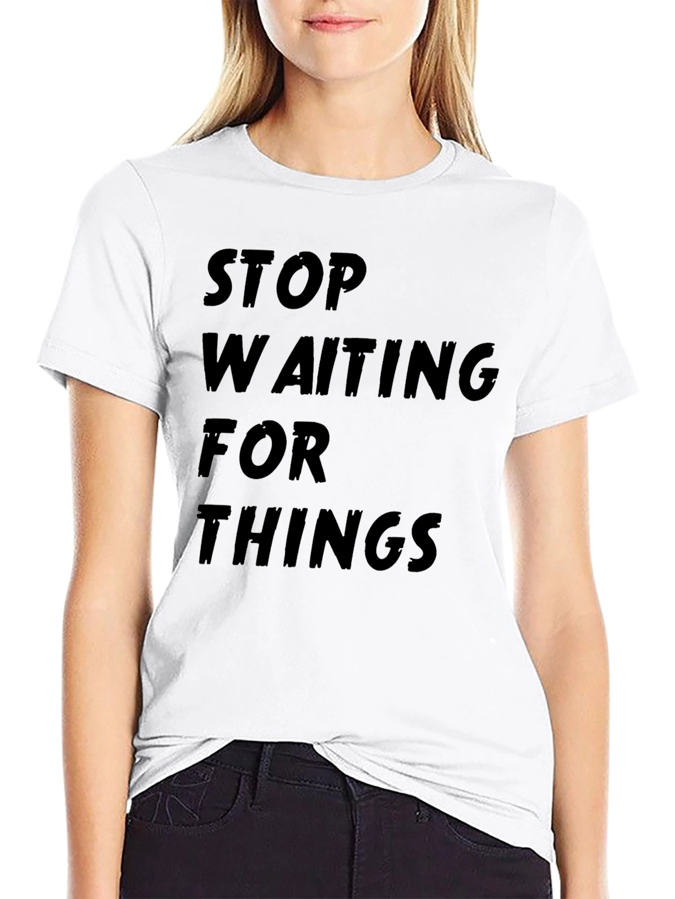 Stop Waiting Black Graphic Tee Shirt