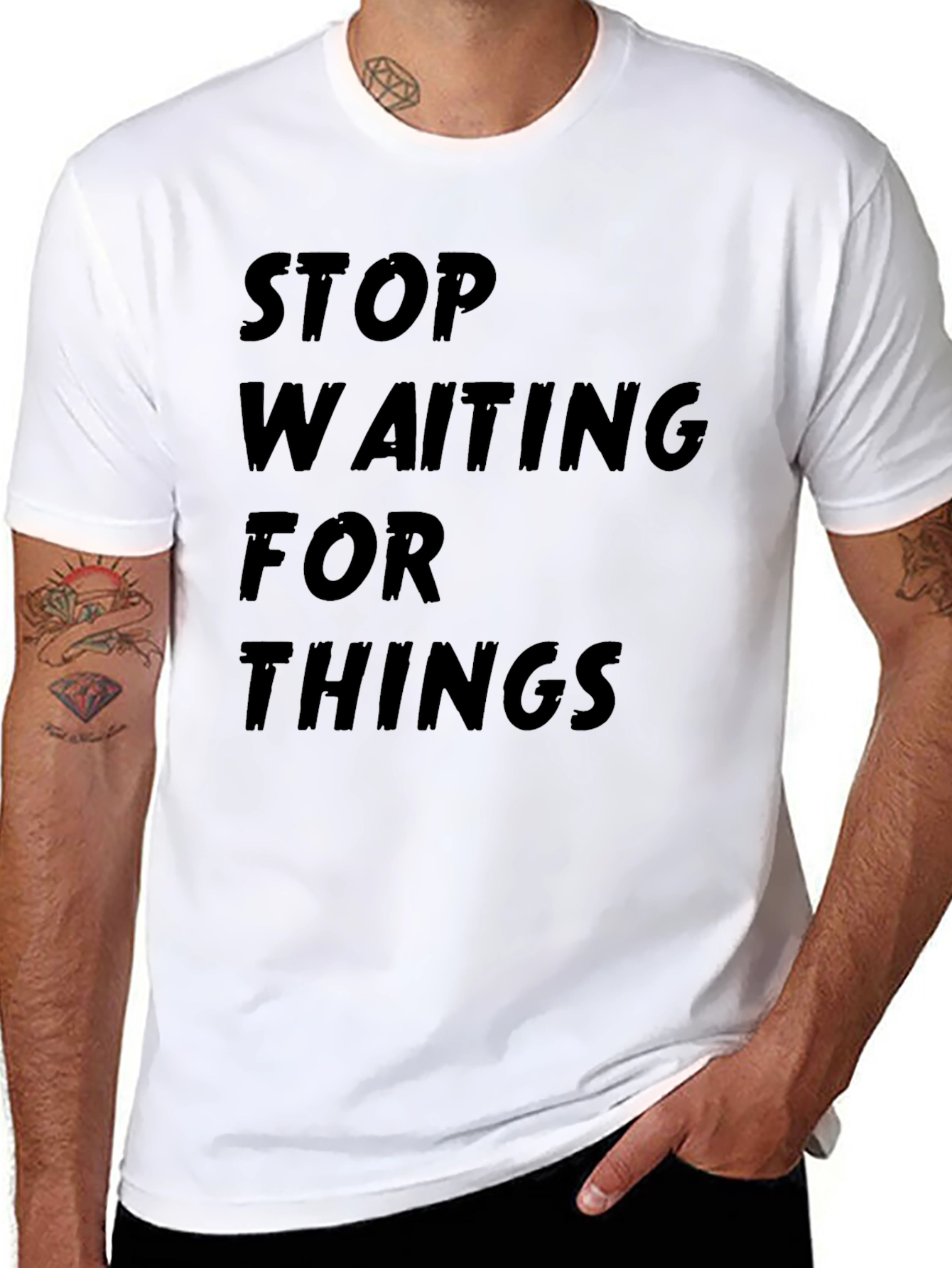 Stop Waiting Black Graphic Tee Shirt