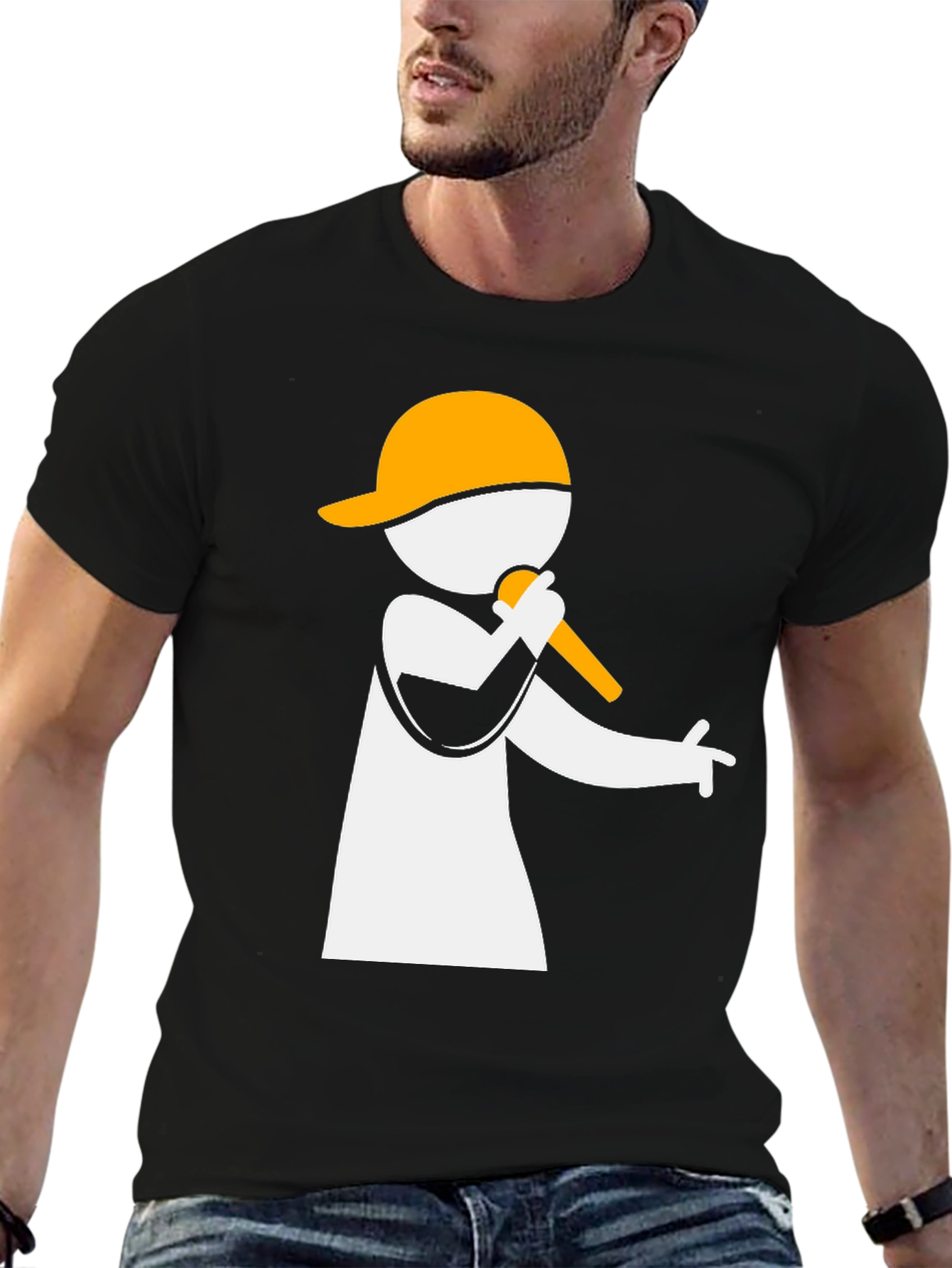 Rapper Graphic Tee - Black Cotton Blend T-Shirt