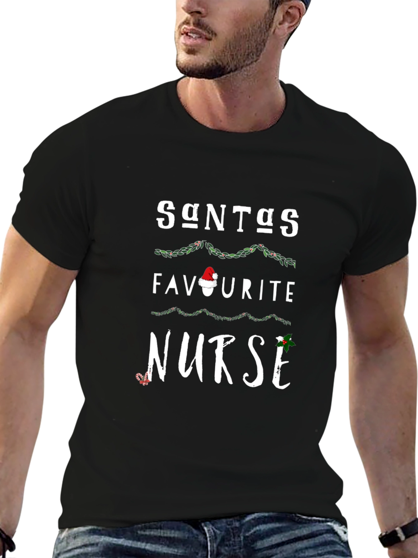Santas Favorite Nurse Christmas Graphic T-Shirt